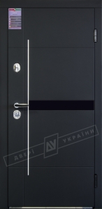 Двері вхідні внутрішні "ІНТЕР 7/1"KALE(257+252), розмір2040*880мм, модель GL19"чорна шагрень Black-101C Терм./білий суперматWhite-02 Терм.